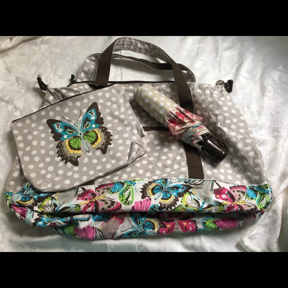 Thirty One weekender bag, zipper pouch, umbrella